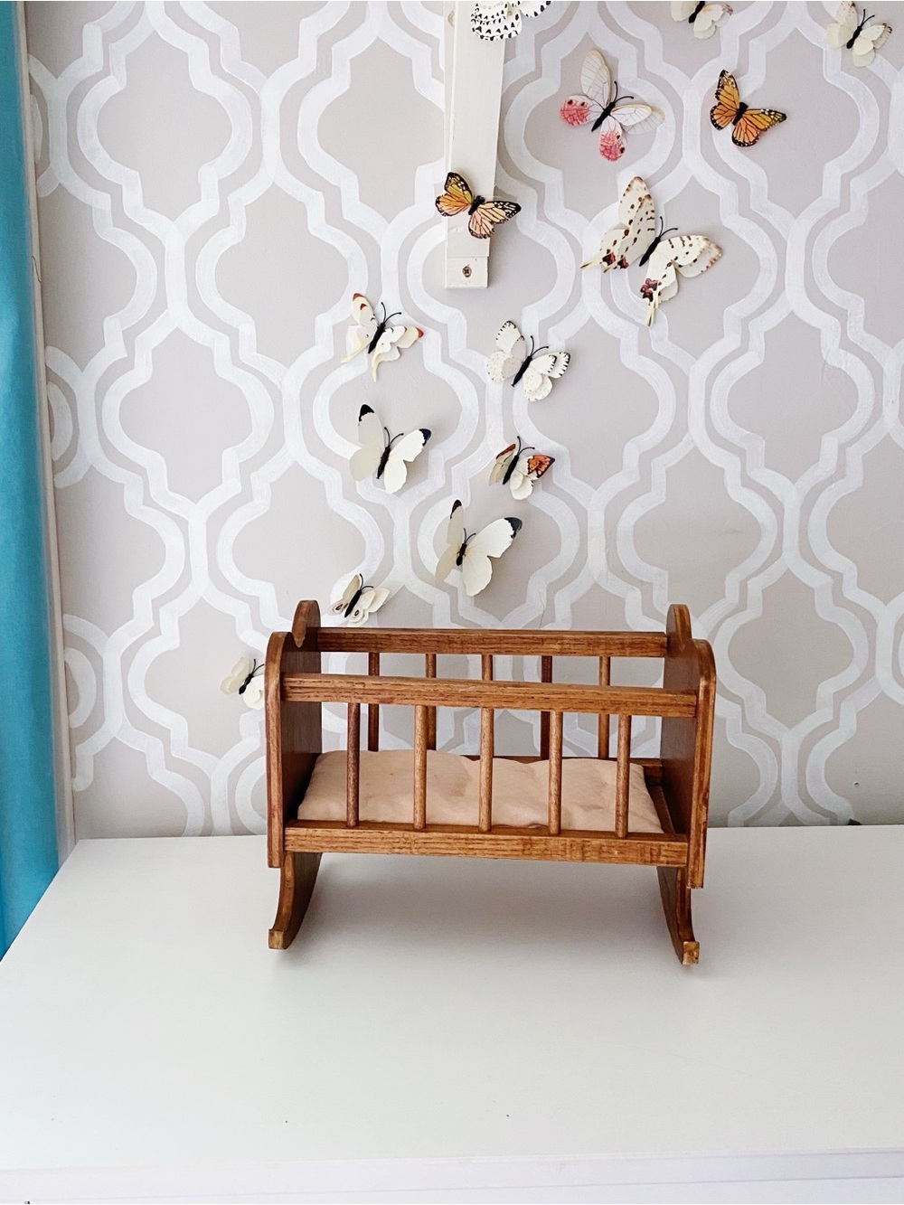Vintage | Handmade Wood Wooden Baby Doll Rocking Crib Cradle And Mattress EUC